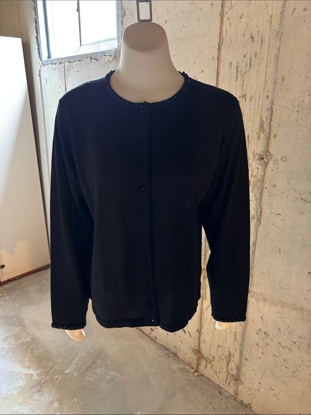 Marisa Christina Black Beaded Trim Cardigan Sweater